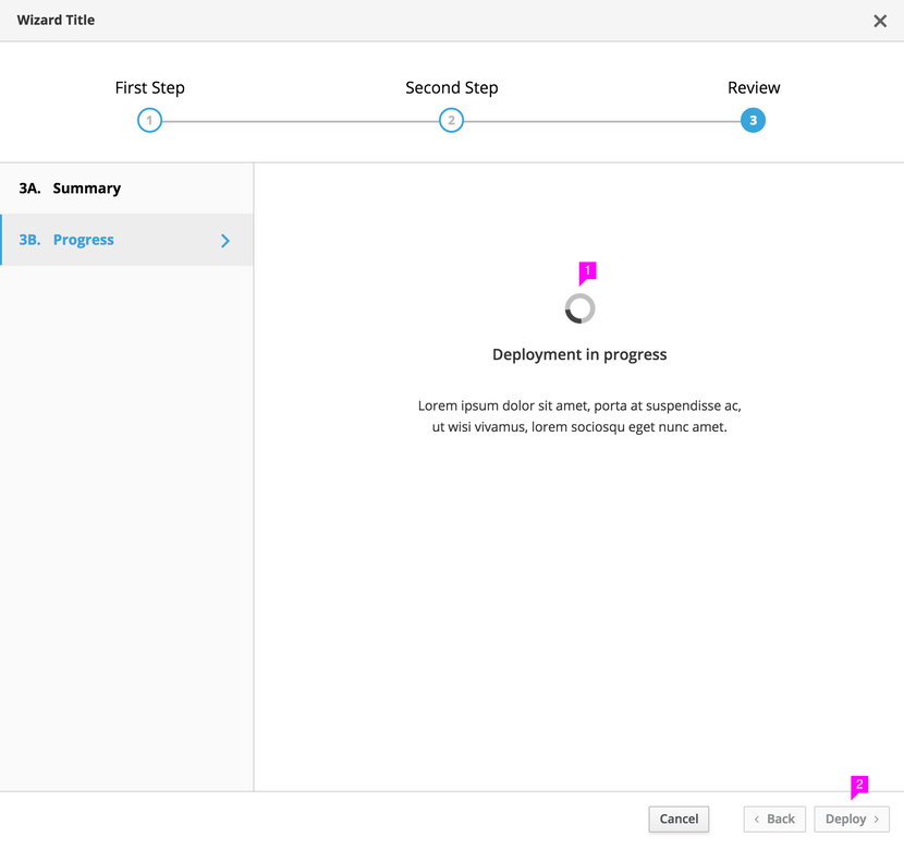 Wizard showing a deployment in progress