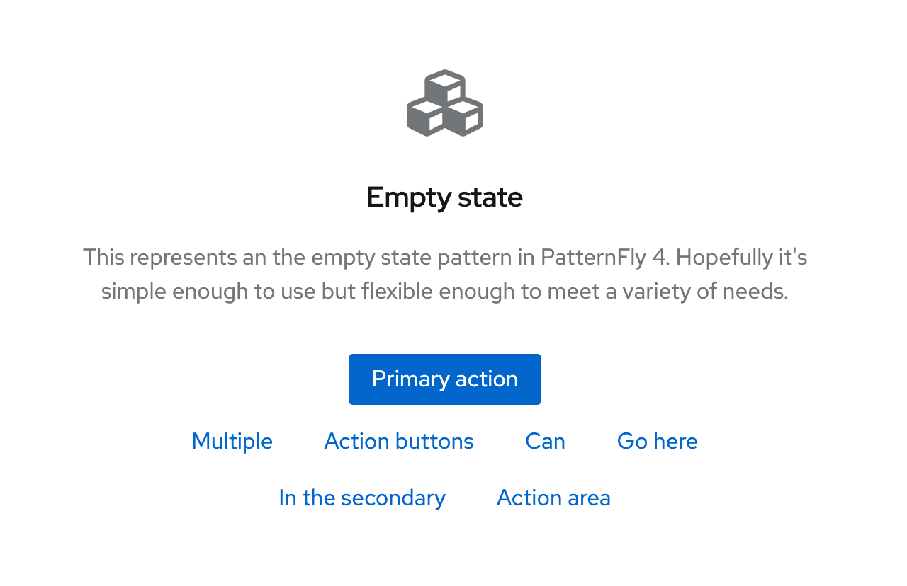 Example of link buttons in an empty state