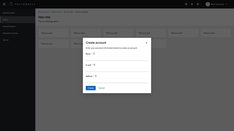 Modal with form screenshot