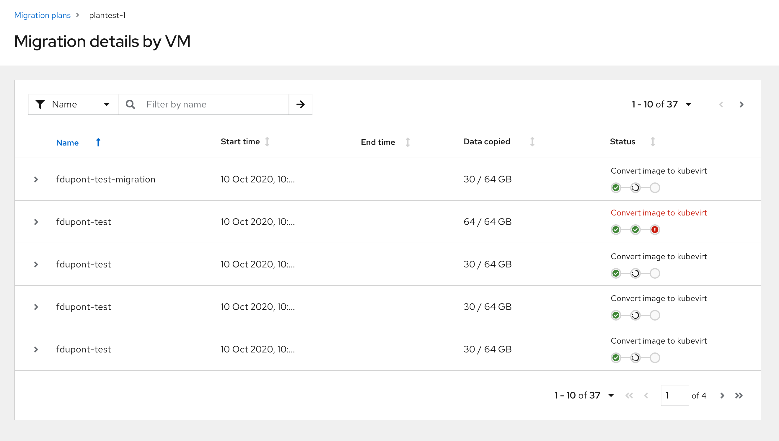 Image showing example of progress stepper in a table view.