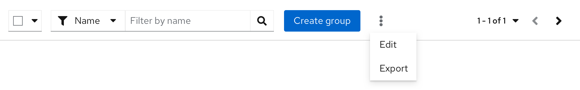 Post-overflow menu in toolbar, where toolbar has become smaller in width, prompting an overflow menu for secondary actions, while primary button persists in the toolbar itself