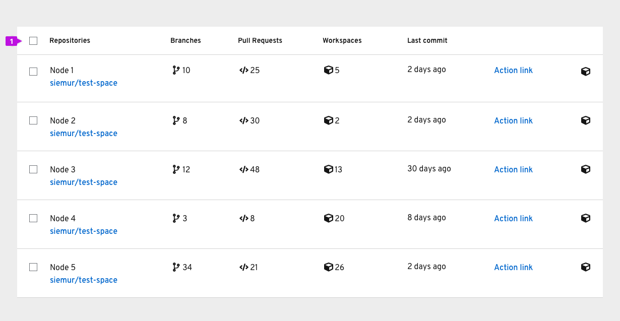 integrated bulk selection in a table