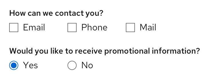 Example of checkboxes and radio buttons aligned to the right of the input control